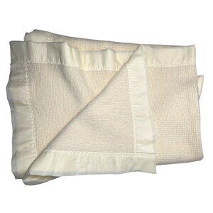Vintage Baby Morgan Thermal Waffle Weave Blanket Nylon Trim Yellow